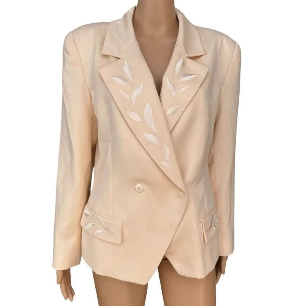 Episode by Carolyn Wight Freeman vintage 100% wool ivory embroidered blazer 6